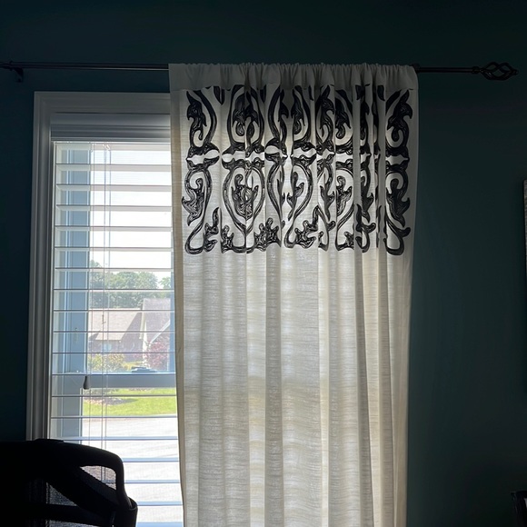 Target Threshold Curtains Cream/Off-White with Grey Embroidery - Set of 2 Panels - Picture 1 of 5